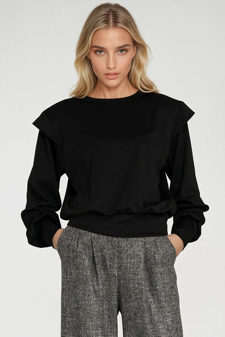 Black shoulder-padded sweatshirt — front view