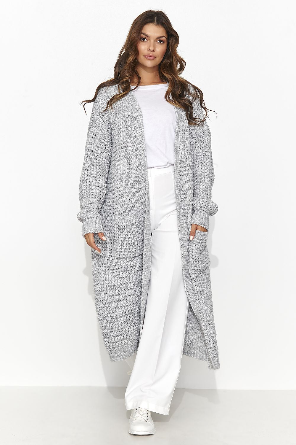 Elegant Longline Open Grey Cardigan