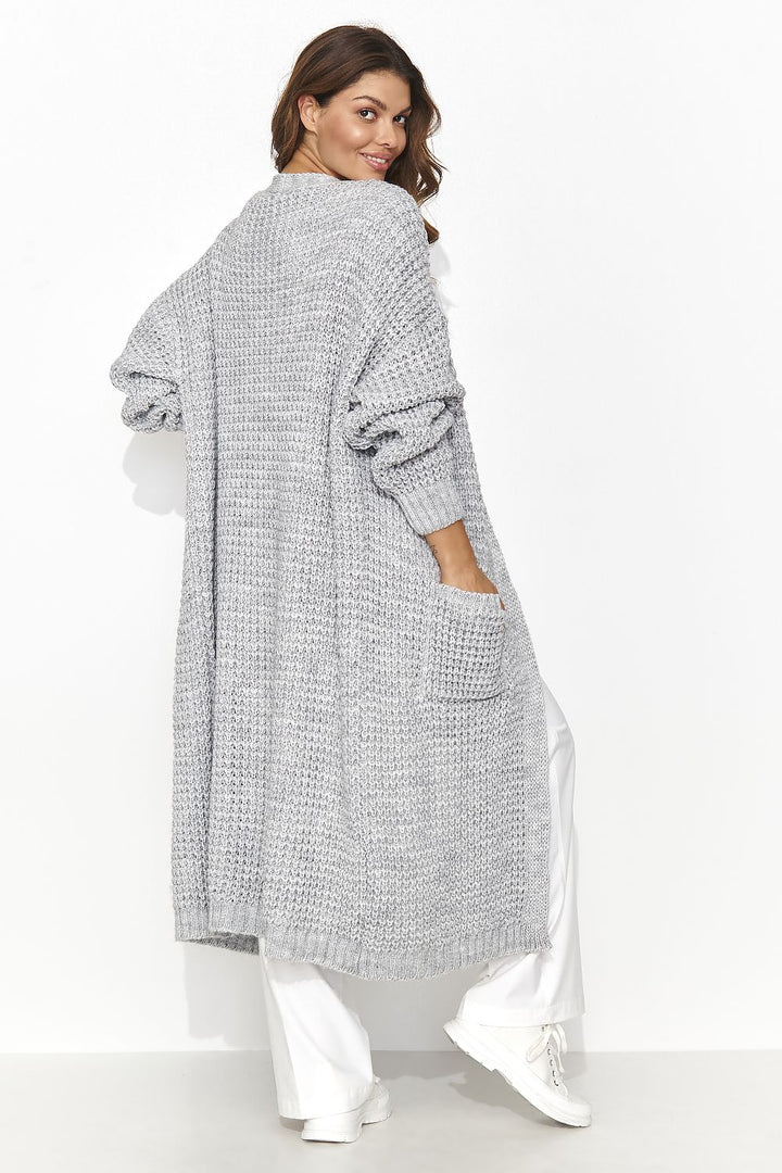 Elegant Longline Open Grey Cardigan