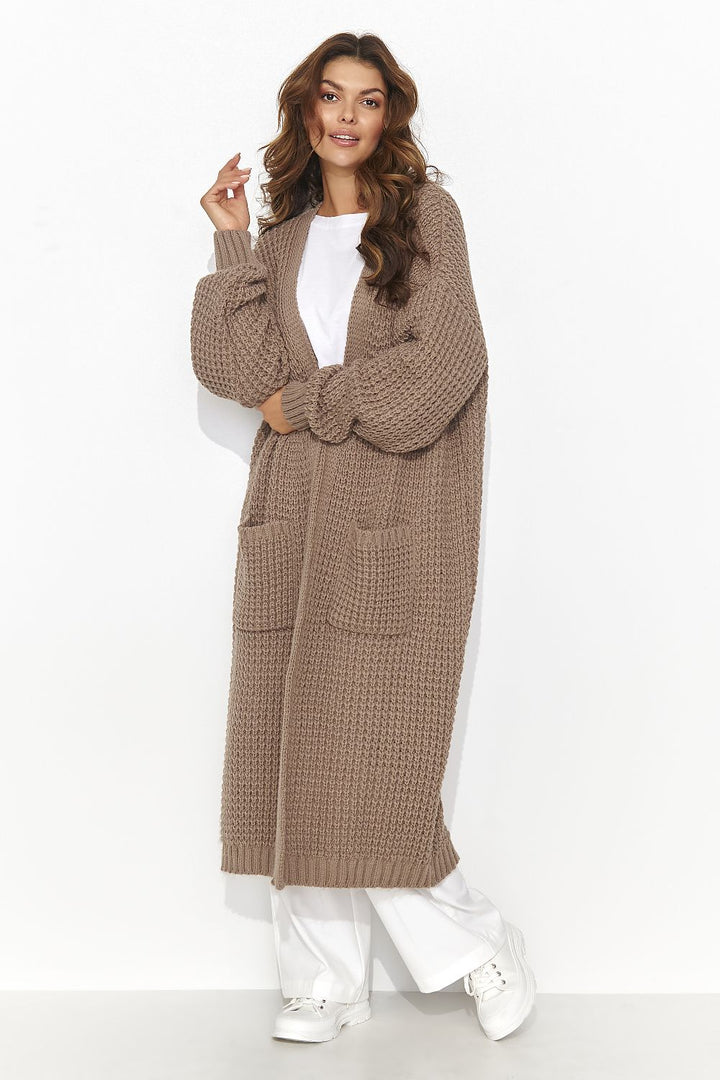 Elegant Longline Open Dark Beige Cardigan