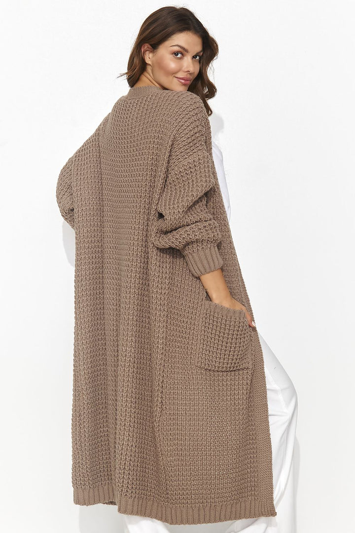 Elegant Longline Open Dark Beige Cardigan