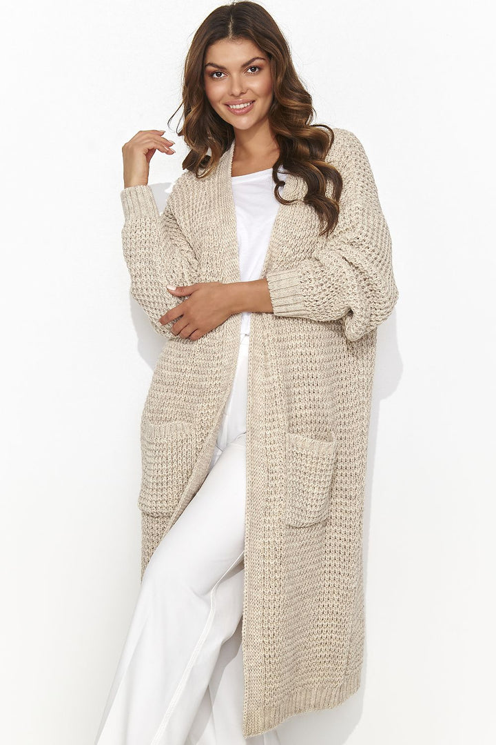 Elegant Longline Open Light Beige Cardigan