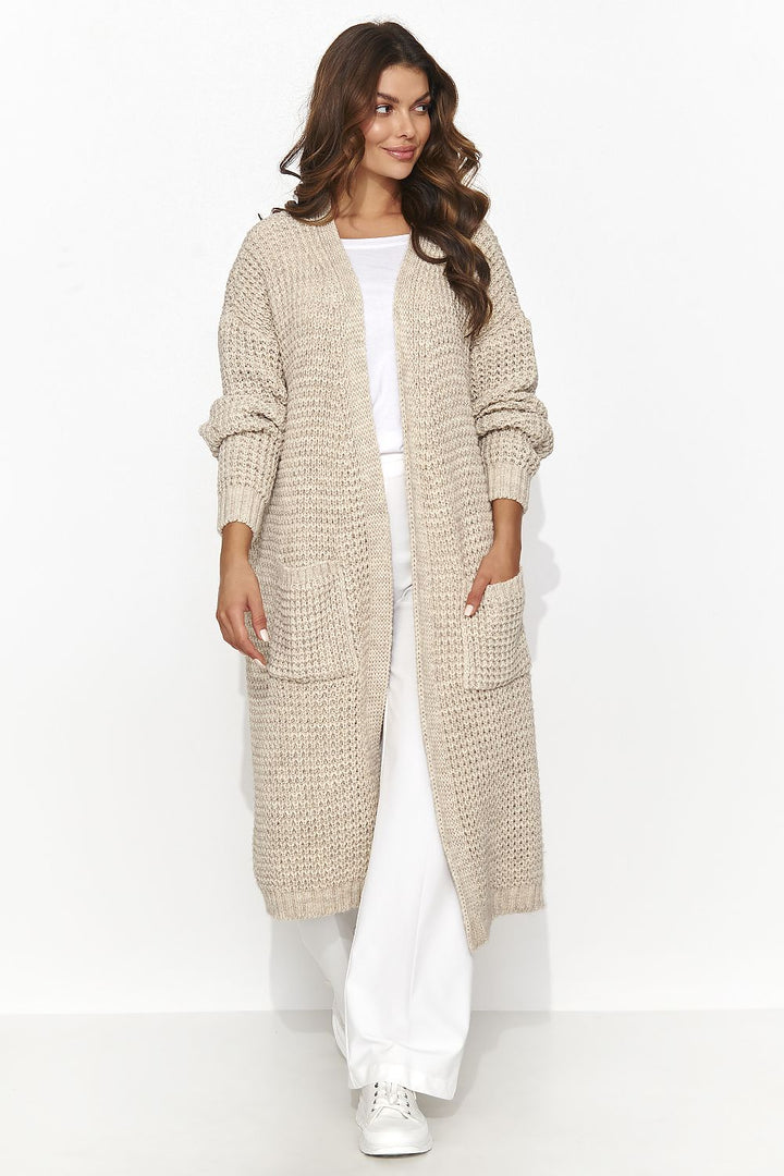 Elegant Longline Open Light Beige Cardigan