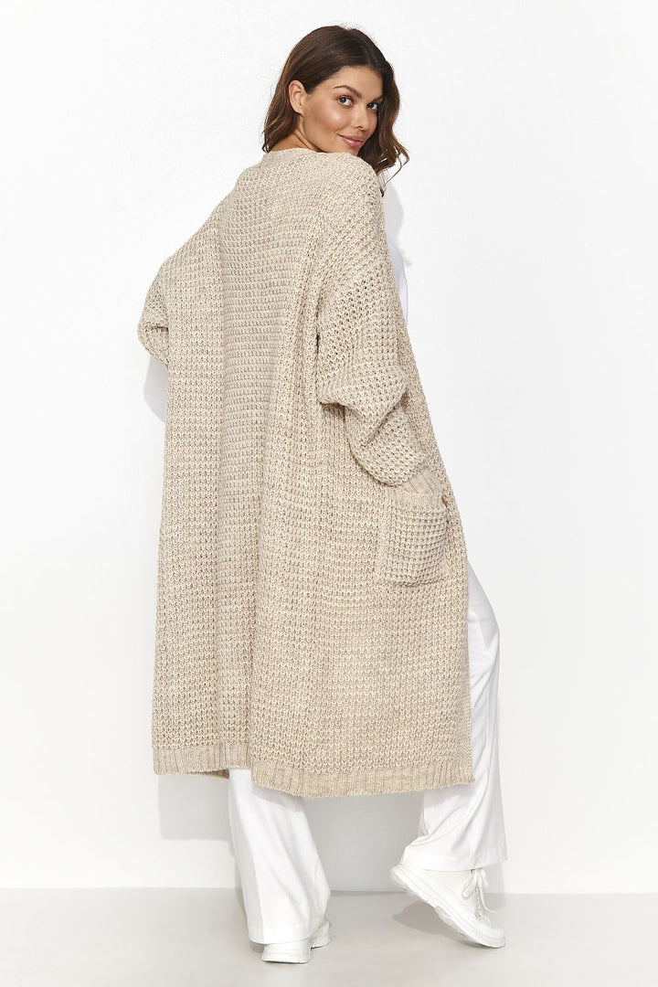 Elegant Longline Open Light Beige Cardigan