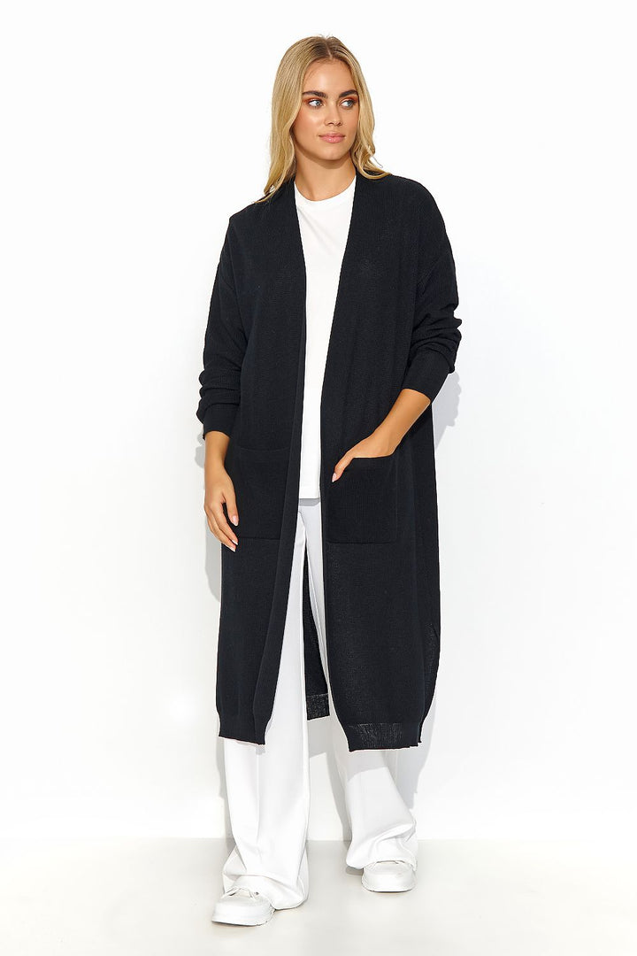 Unbuttoned Long Black Cardigan