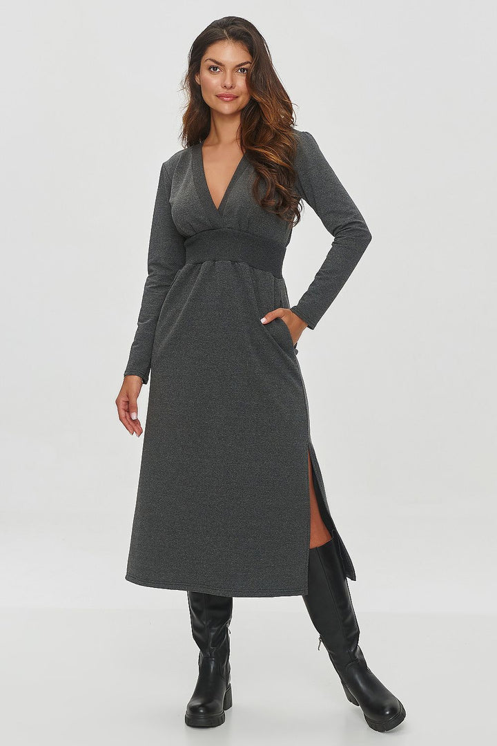 Deep V-Neck Sweatshirt Dress