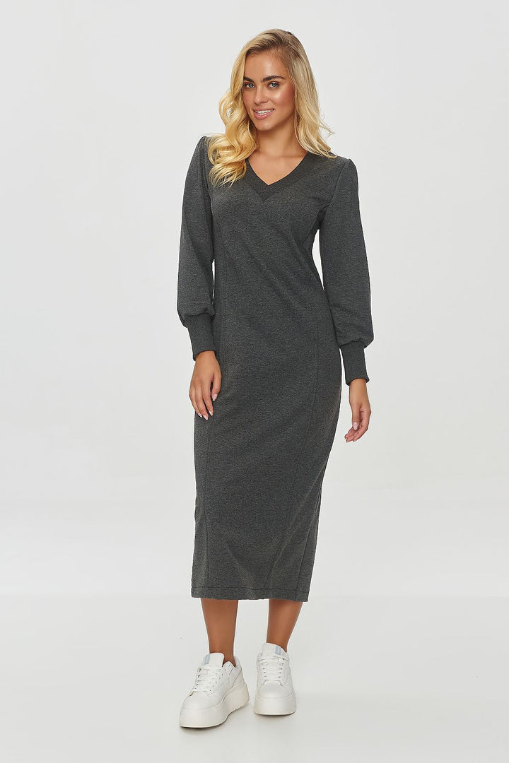 Chic Grey Midi-Length Dress