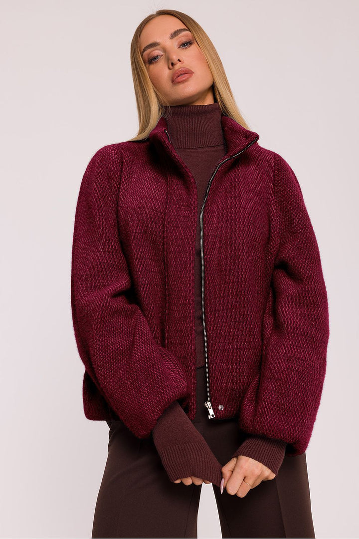 Burgundy Oversized Knit Jacket
