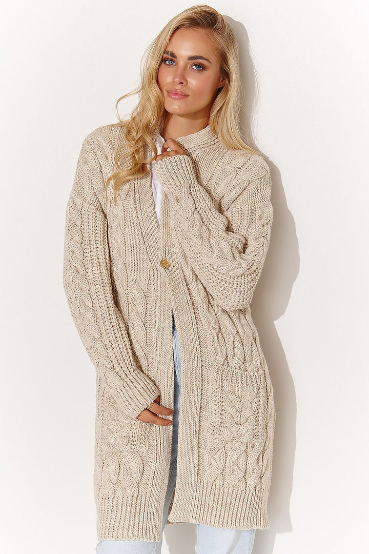 Beige Melange Plaid Cardigan