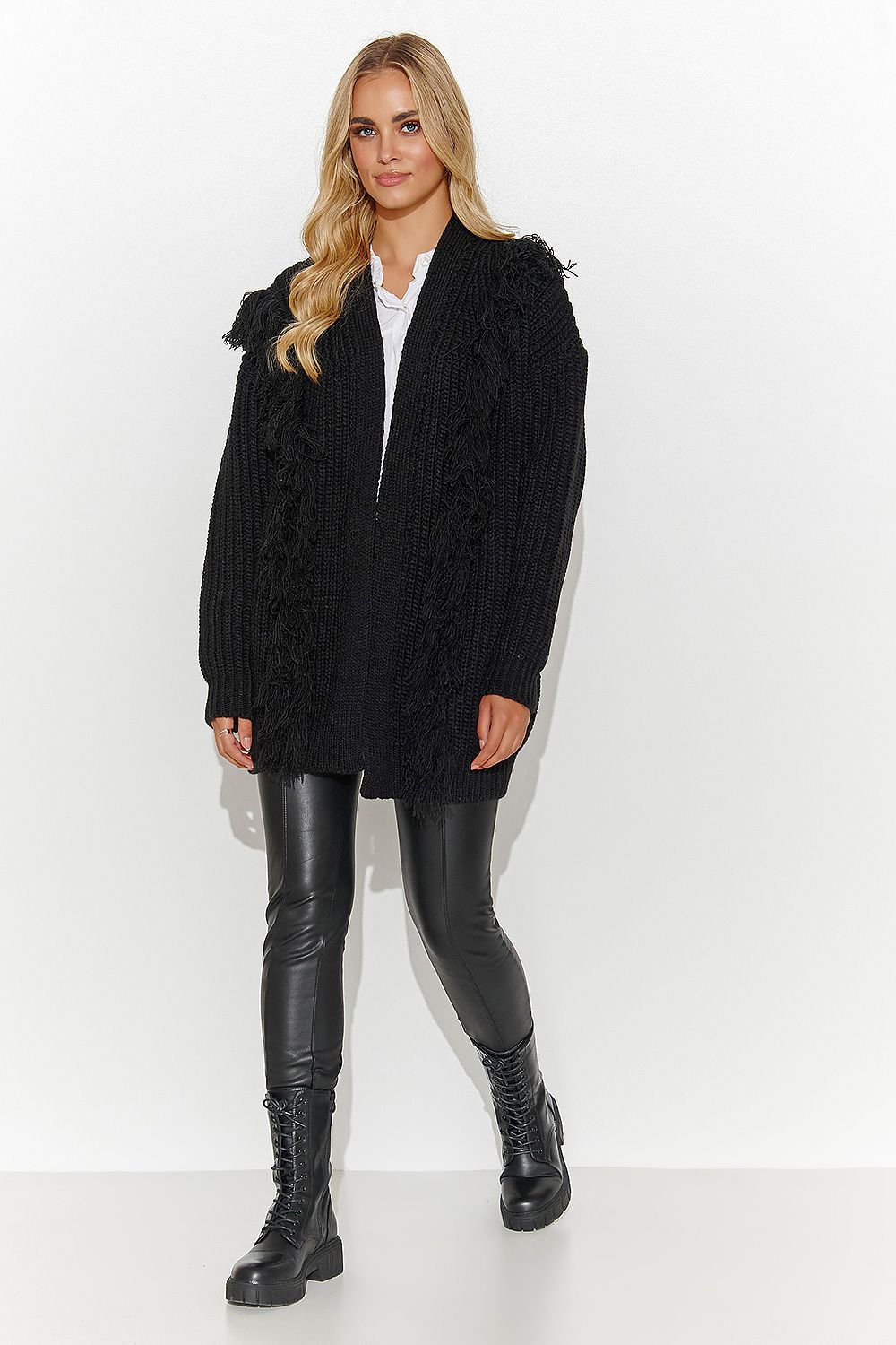 Black Tassle Trim Open Cardigan