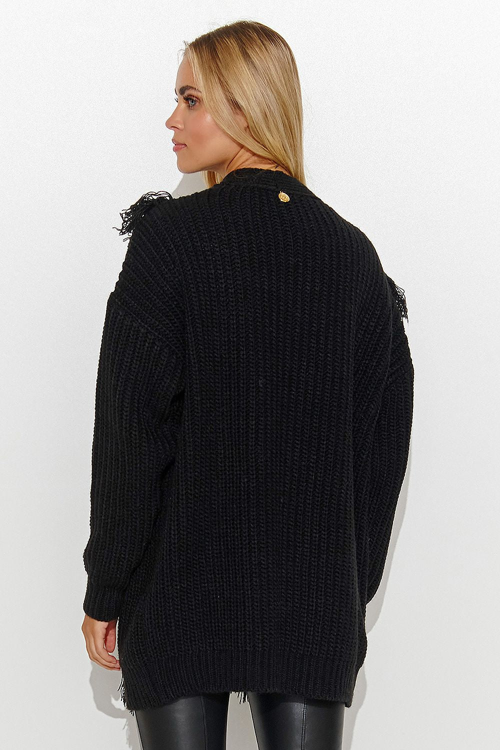 Black Tassle Trim Open Cardigan