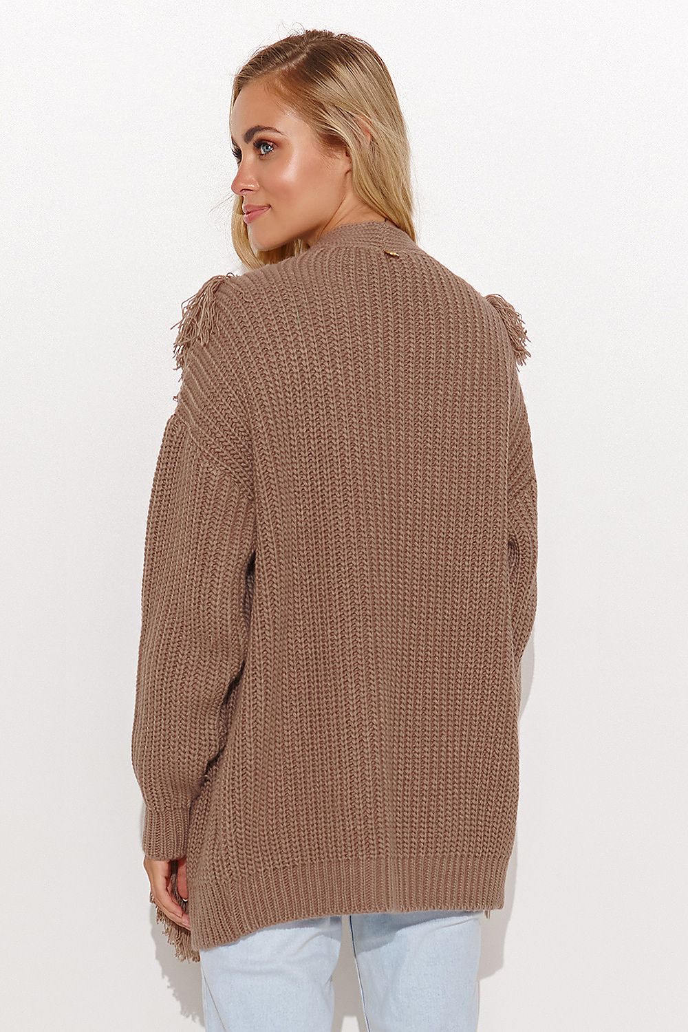 Brown Tassle Trim Open Cardigan