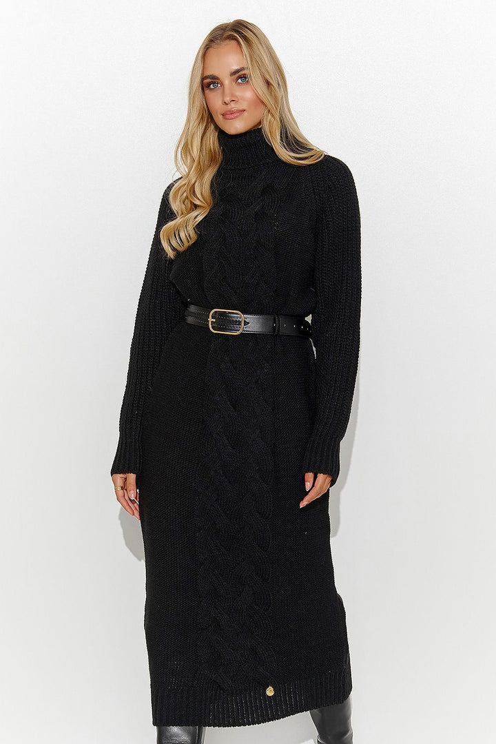 Black Plaid Roll Neck Sweater Dress