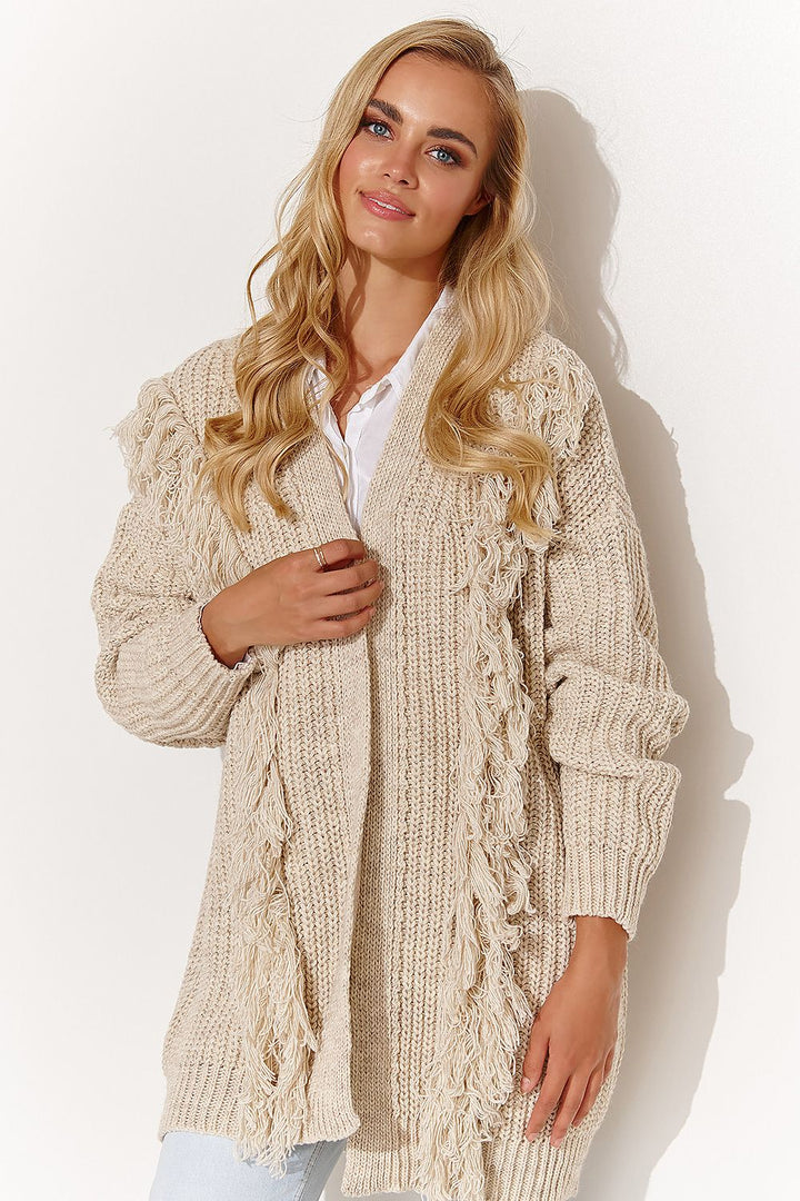 Tassel-Trimmed Open Sweater