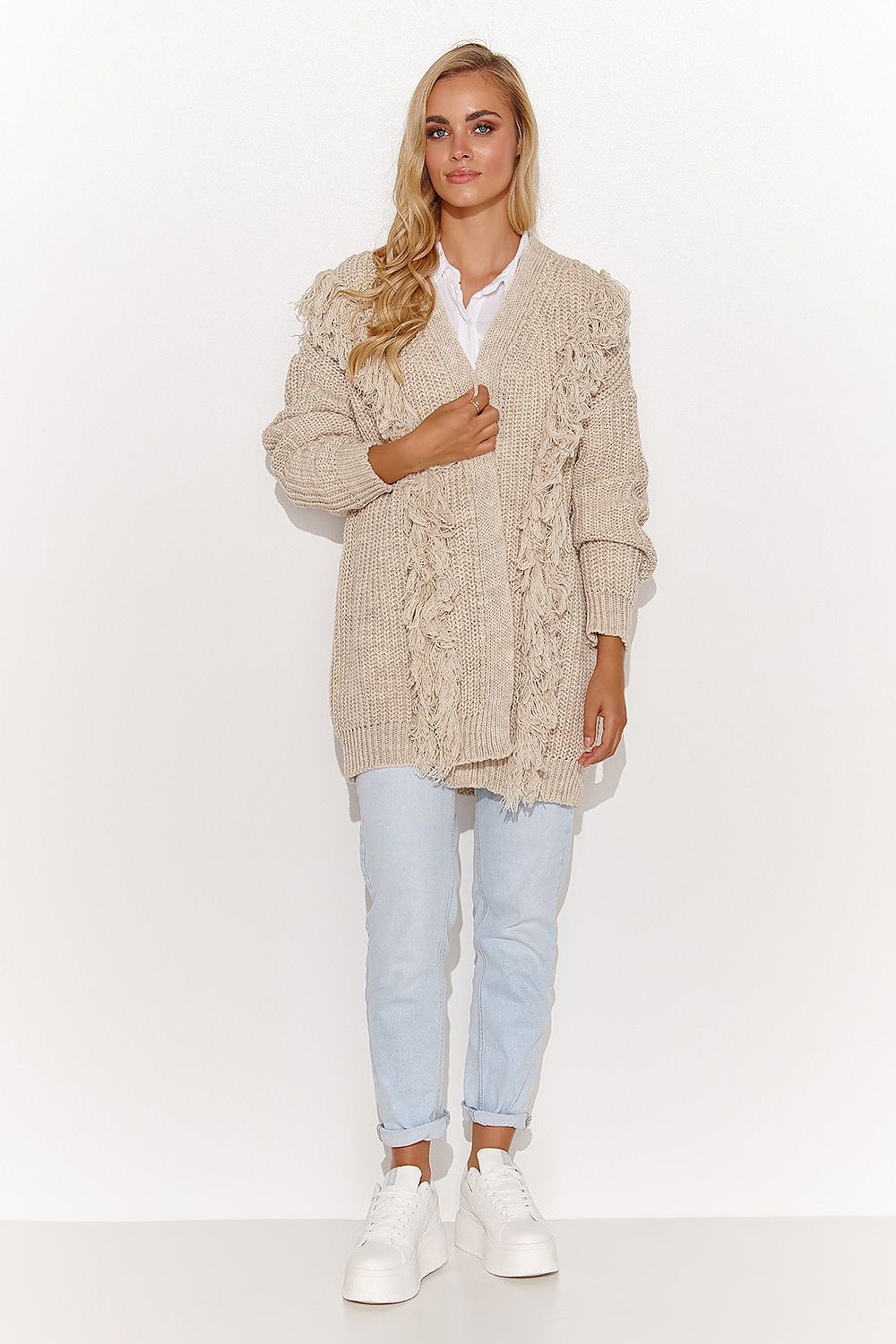 Tassel-Trimmed Open Sweater