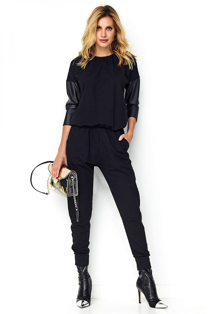 Eco-Leather Sleeve Jumpsuit