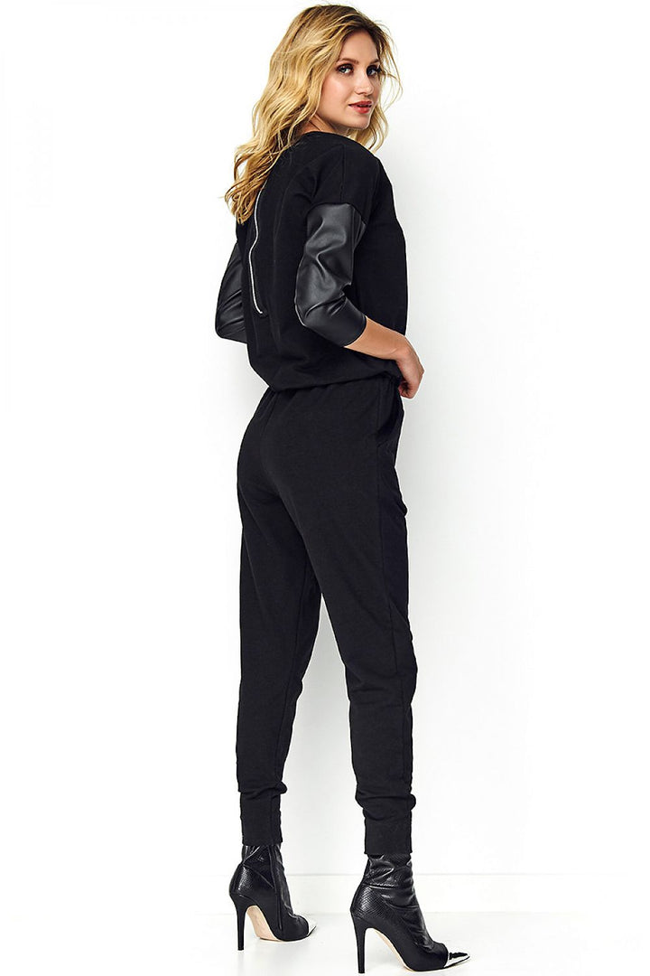 Eco-Leather Sleeve Jumpsuit