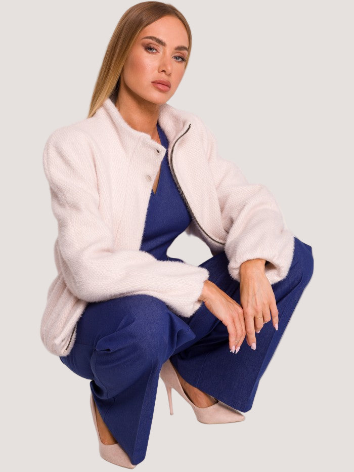 Beige Oversized Knit Jacket