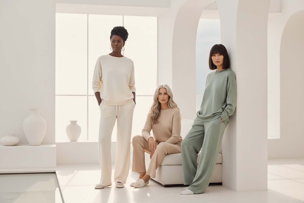Three stunning fashionable women over 50 in trendy loungewear